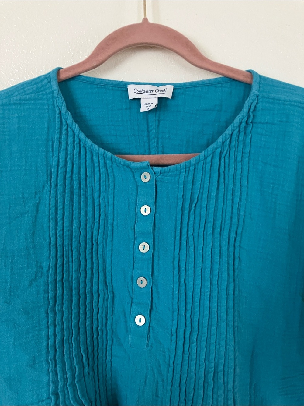 Coldwater Creek Muslin Cotton Blue Boxy Top, 1X - Picture 2 of 6